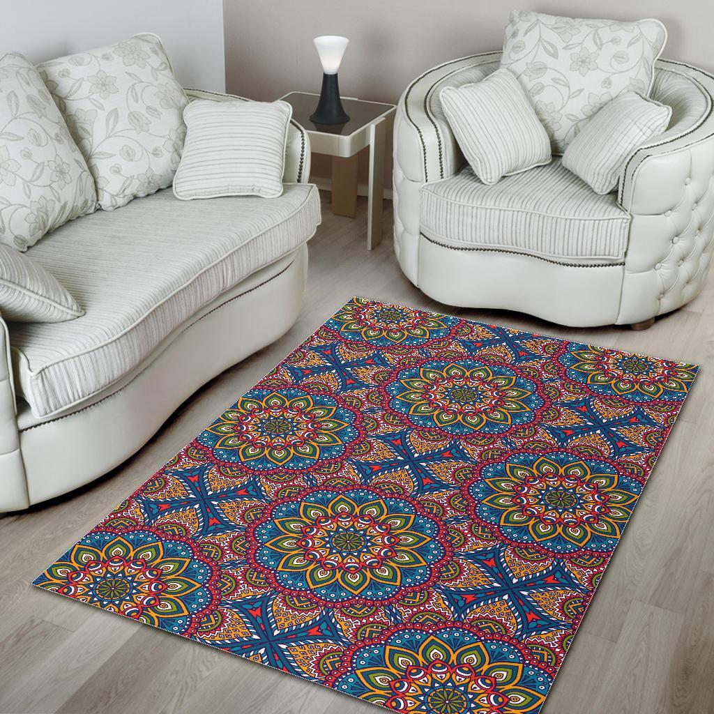 Colorful Bohemian Mandala Pattern Print Area Rug