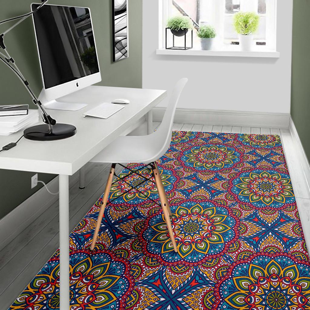 Colorful Bohemian Mandala Pattern Print Area Rug