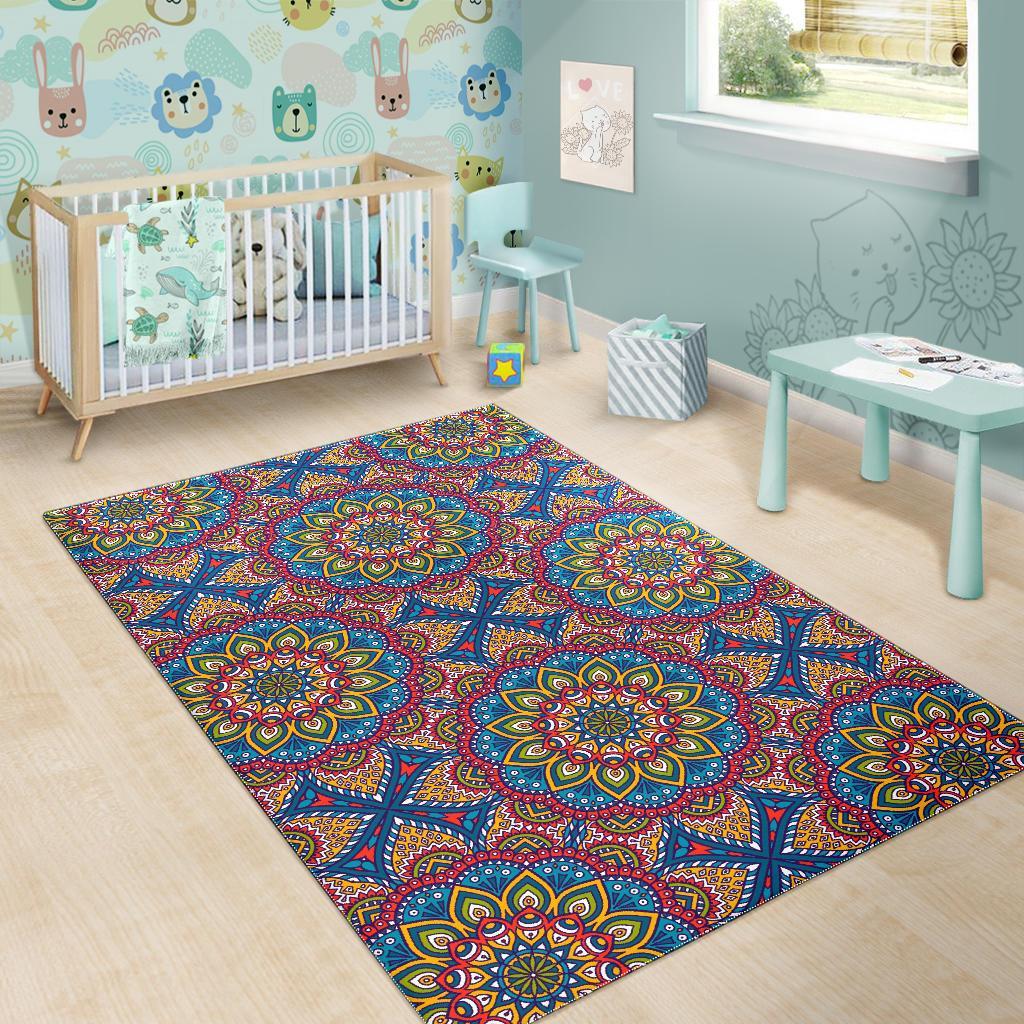 Colorful Bohemian Mandala Pattern Print Area Rug