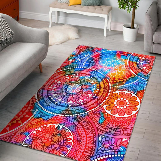 Colorful Circle Mandala Print Area Rug