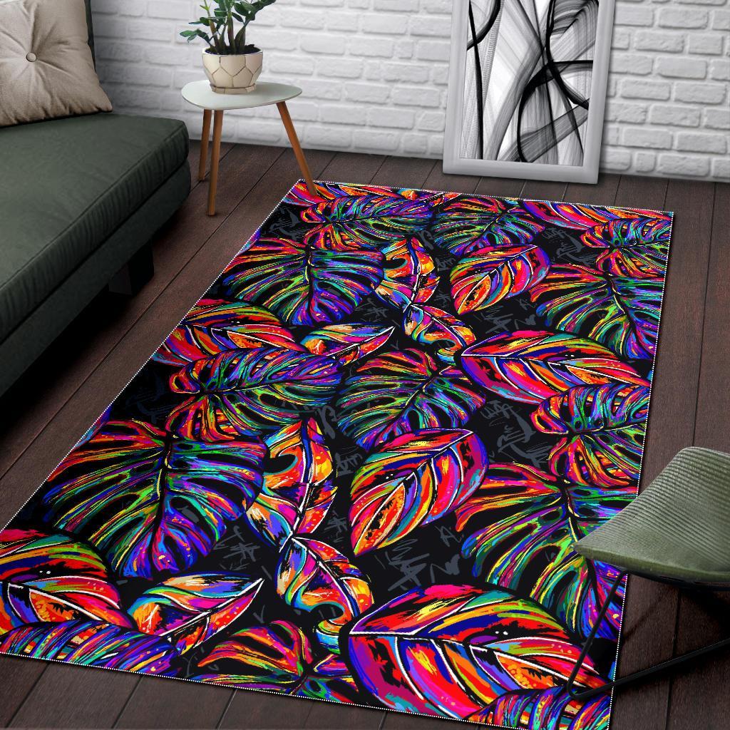 Colorful Leaf Tropical Pattern Print Area Rug