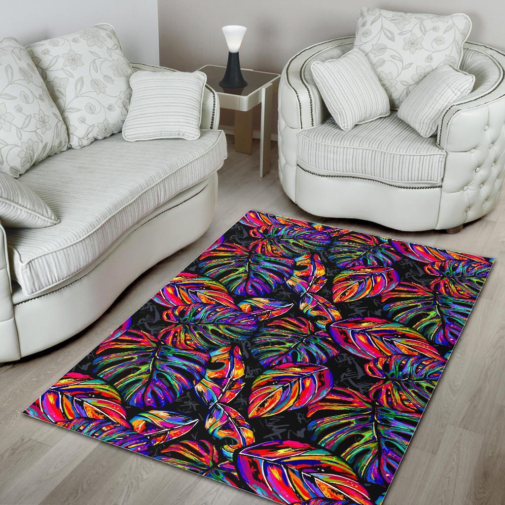 Colorful Leaf Tropical Pattern Print Area Rug