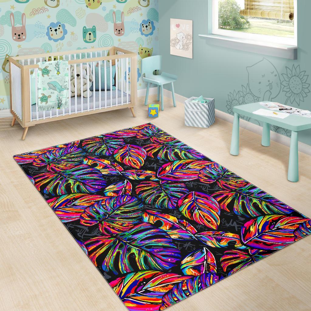 Colorful Leaf Tropical Pattern Print Area Rug