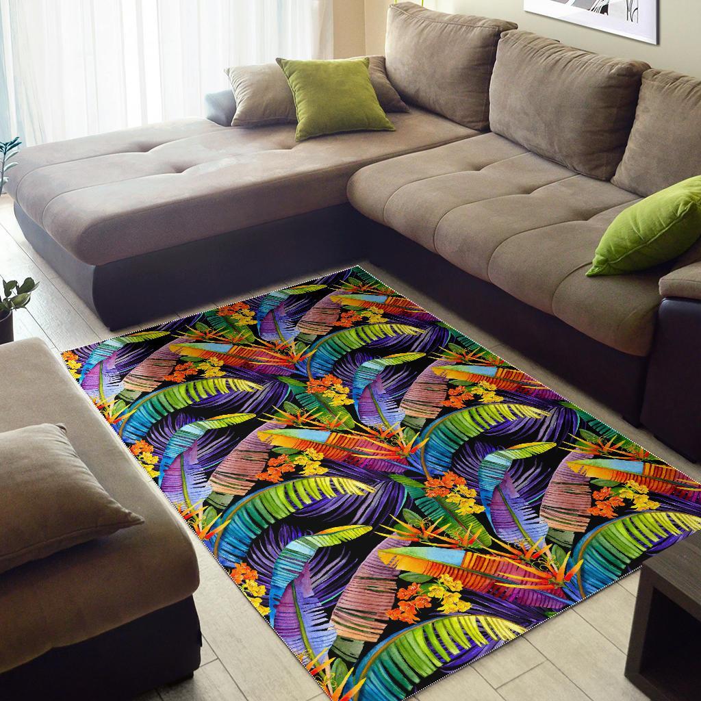 Colorful Leaves Tropical Pattern Print Area Rug