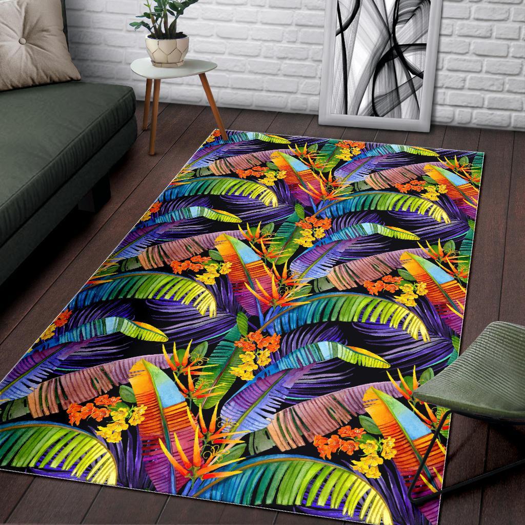 Colorful Leaves Tropical Pattern Print Area Rug