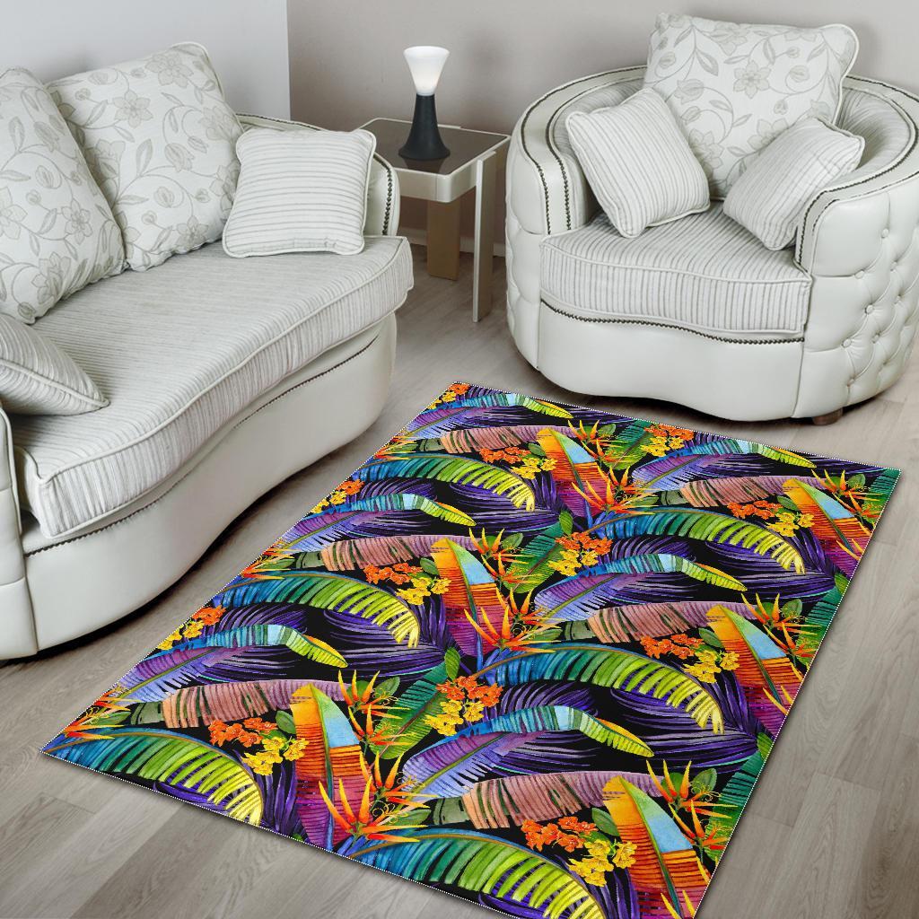 Colorful Leaves Tropical Pattern Print Area Rug