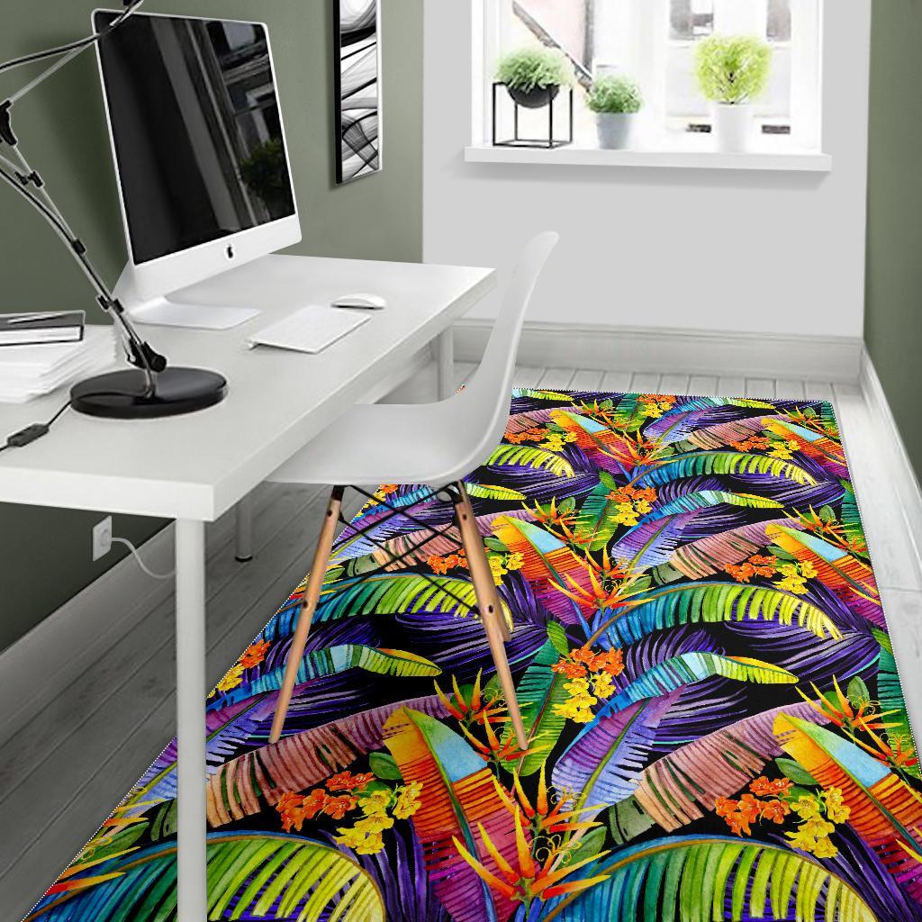 Colorful Leaves Tropical Pattern Print Area Rug