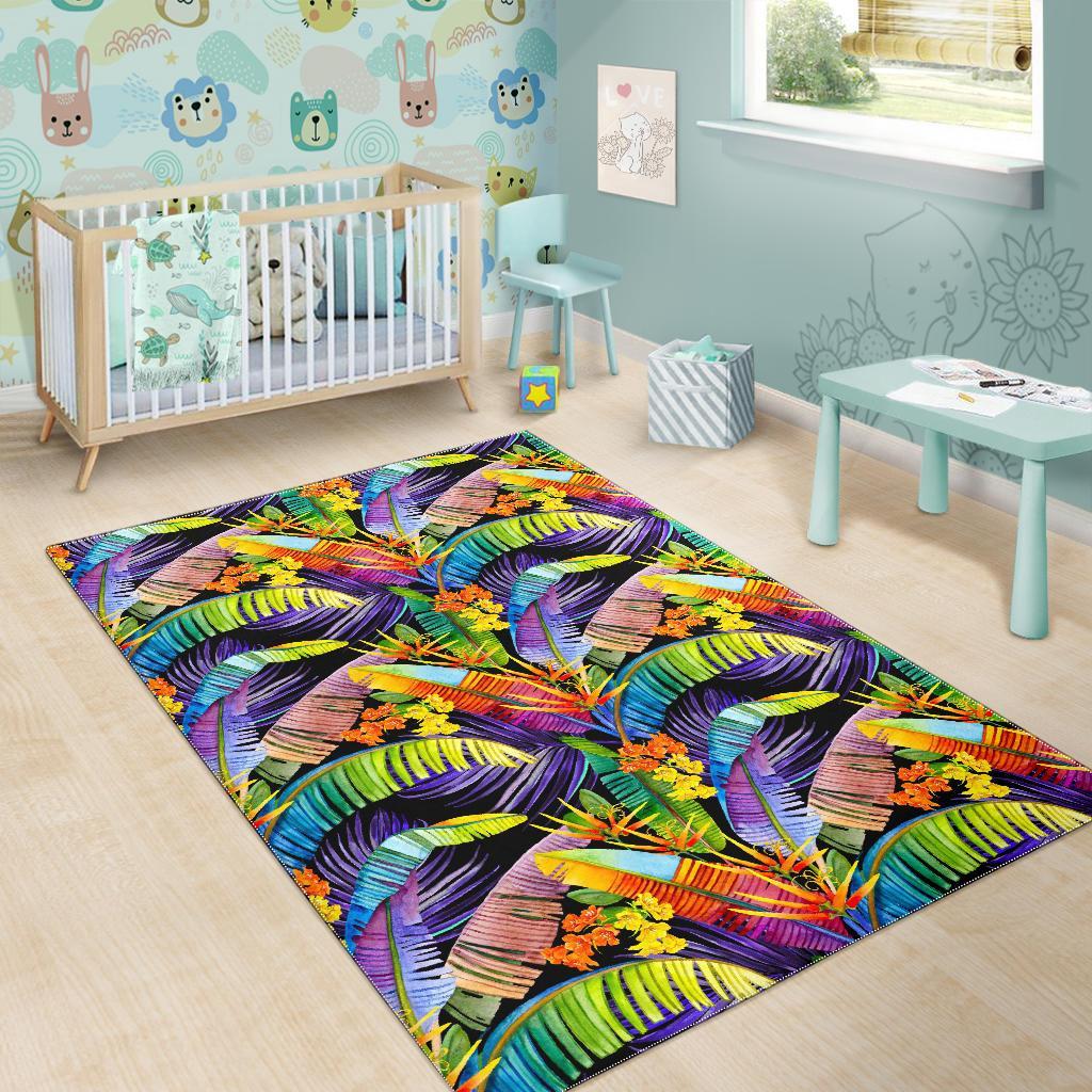Colorful Leaves Tropical Pattern Print Area Rug