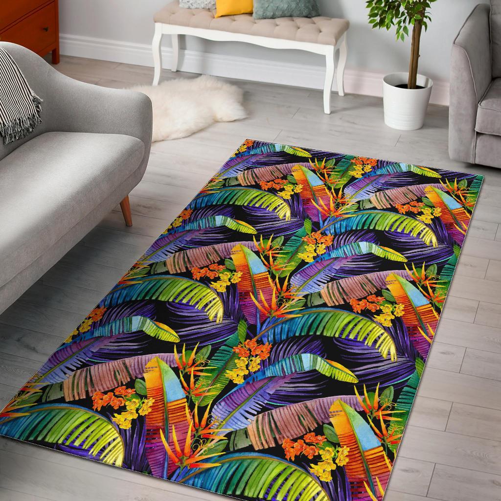 Colorful Leaves Tropical Pattern Print Area Rug