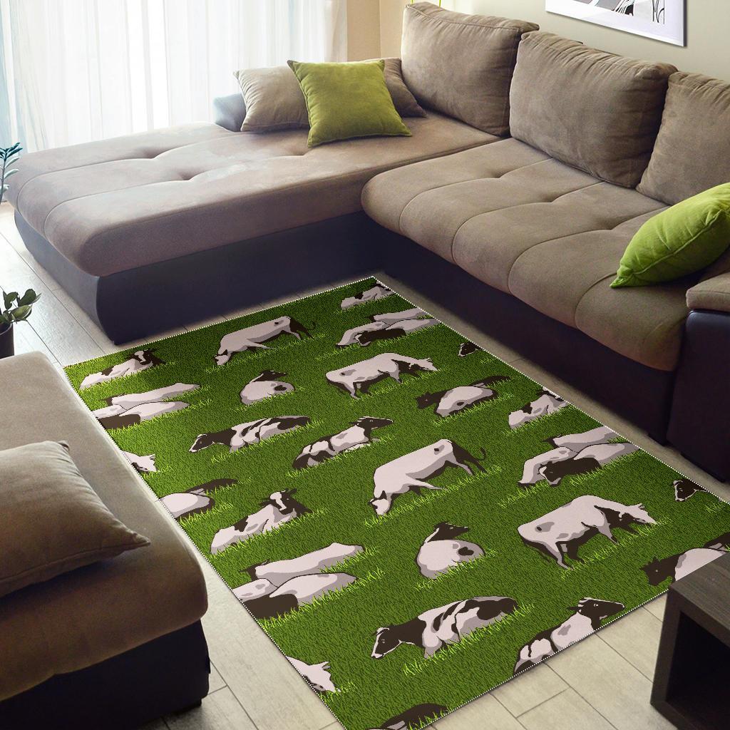 Cow On Green Grass Pattern Print Area Rug