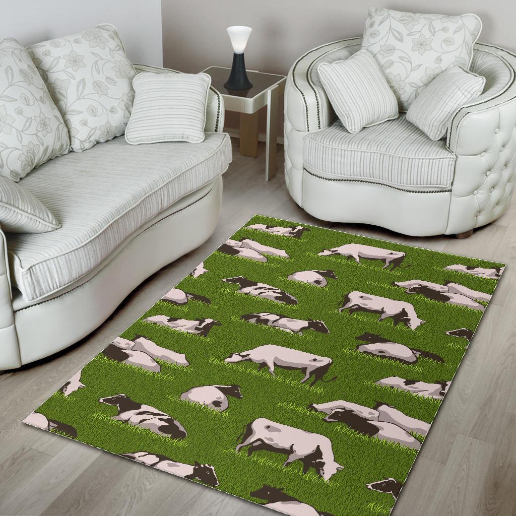 Cow On Green Grass Pattern Print Area Rug