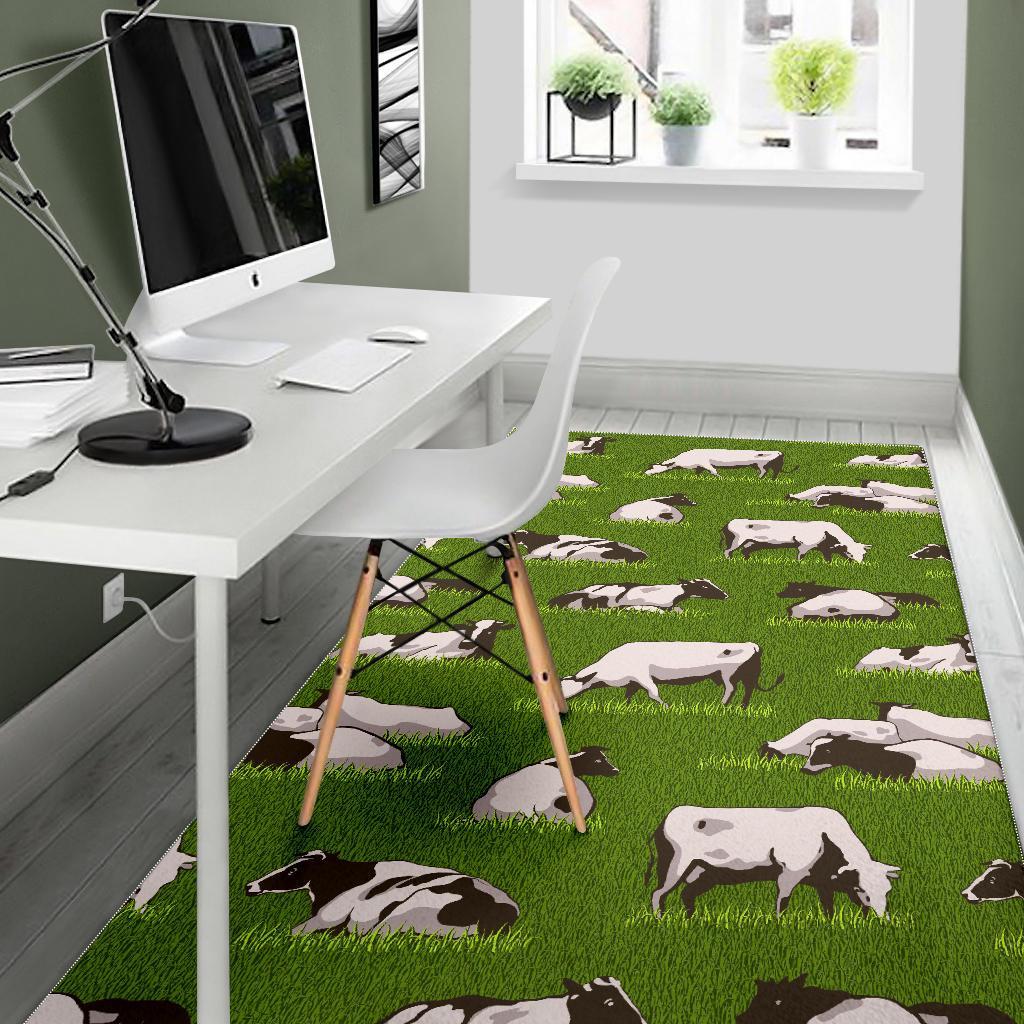 Cow On Green Grass Pattern Print Area Rug