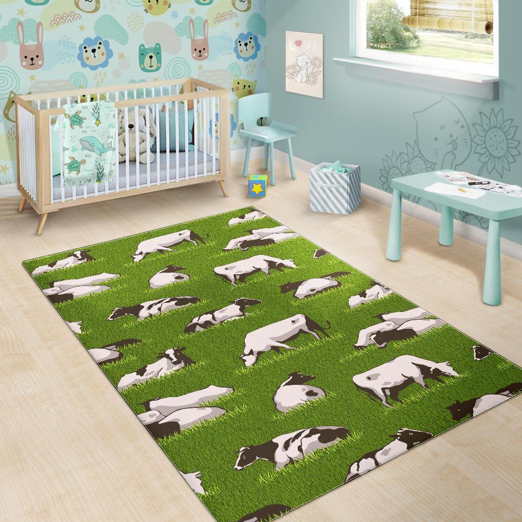 Cow On Green Grass Pattern Print Area Rug