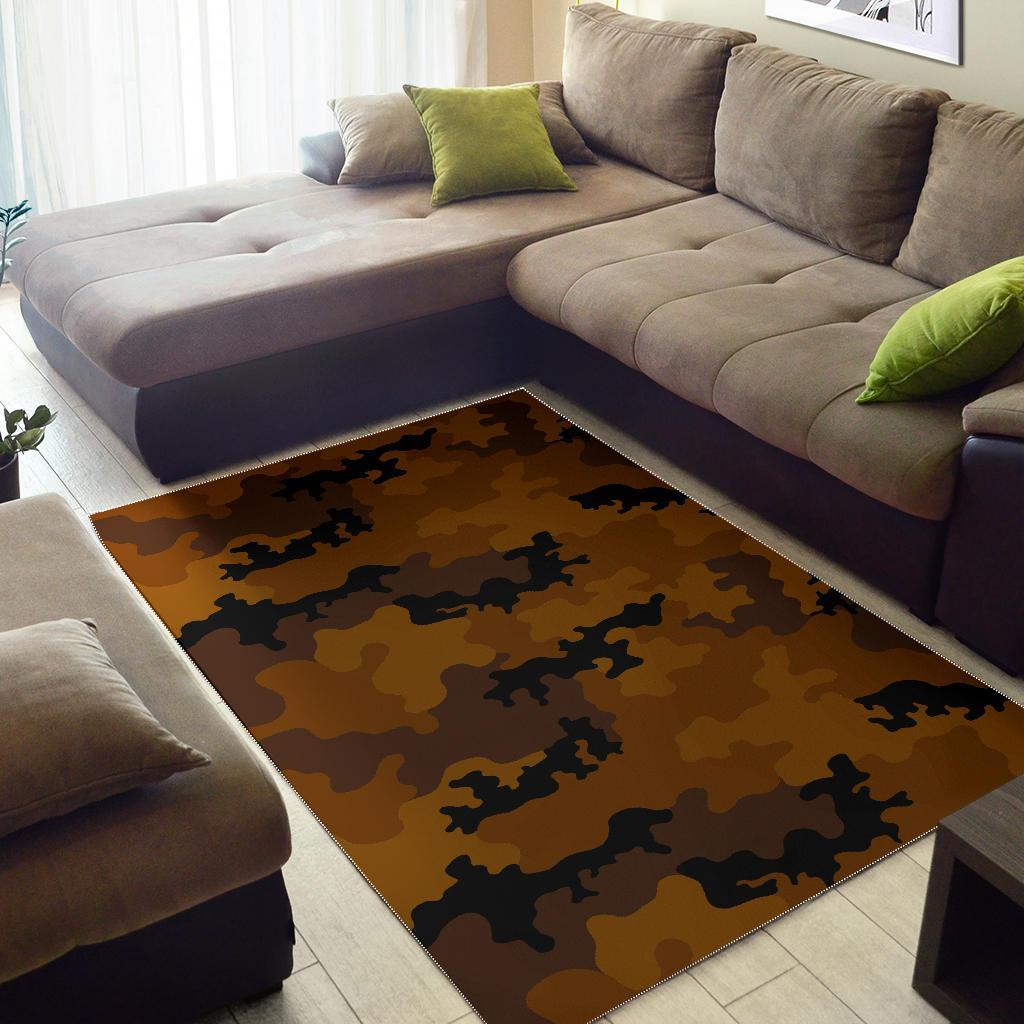 Dark Brown Camouflage Print Area Rug