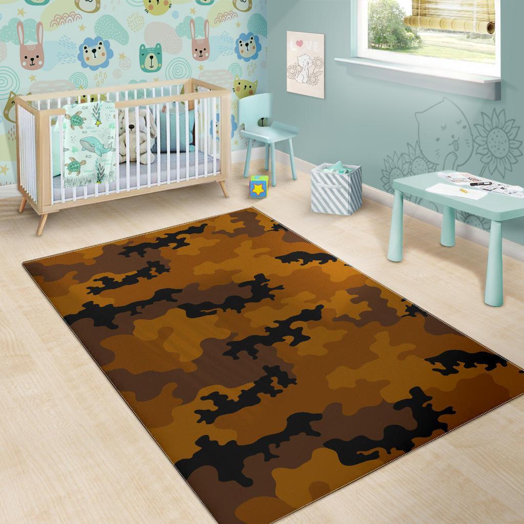 Dark Brown Camouflage Print Area Rug
