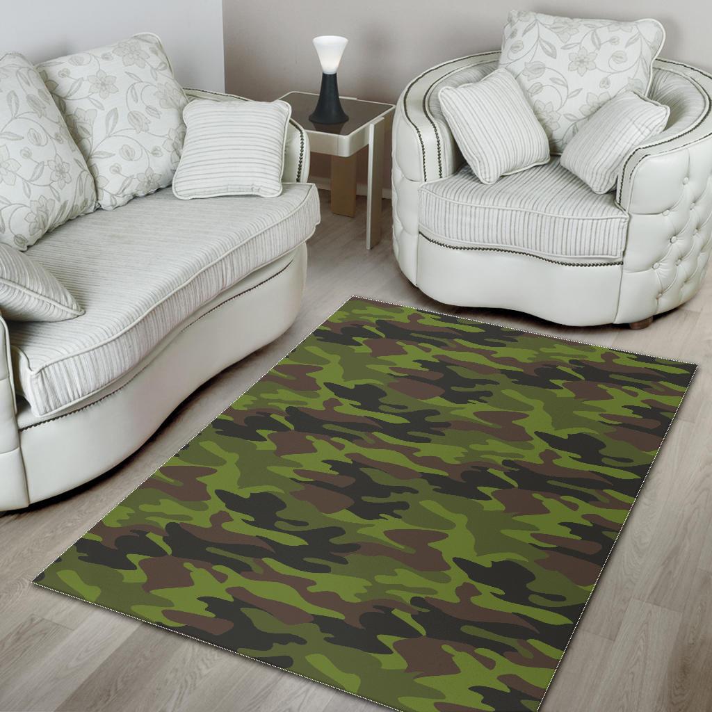 Dark Green And Black Camouflage Print Area Rug