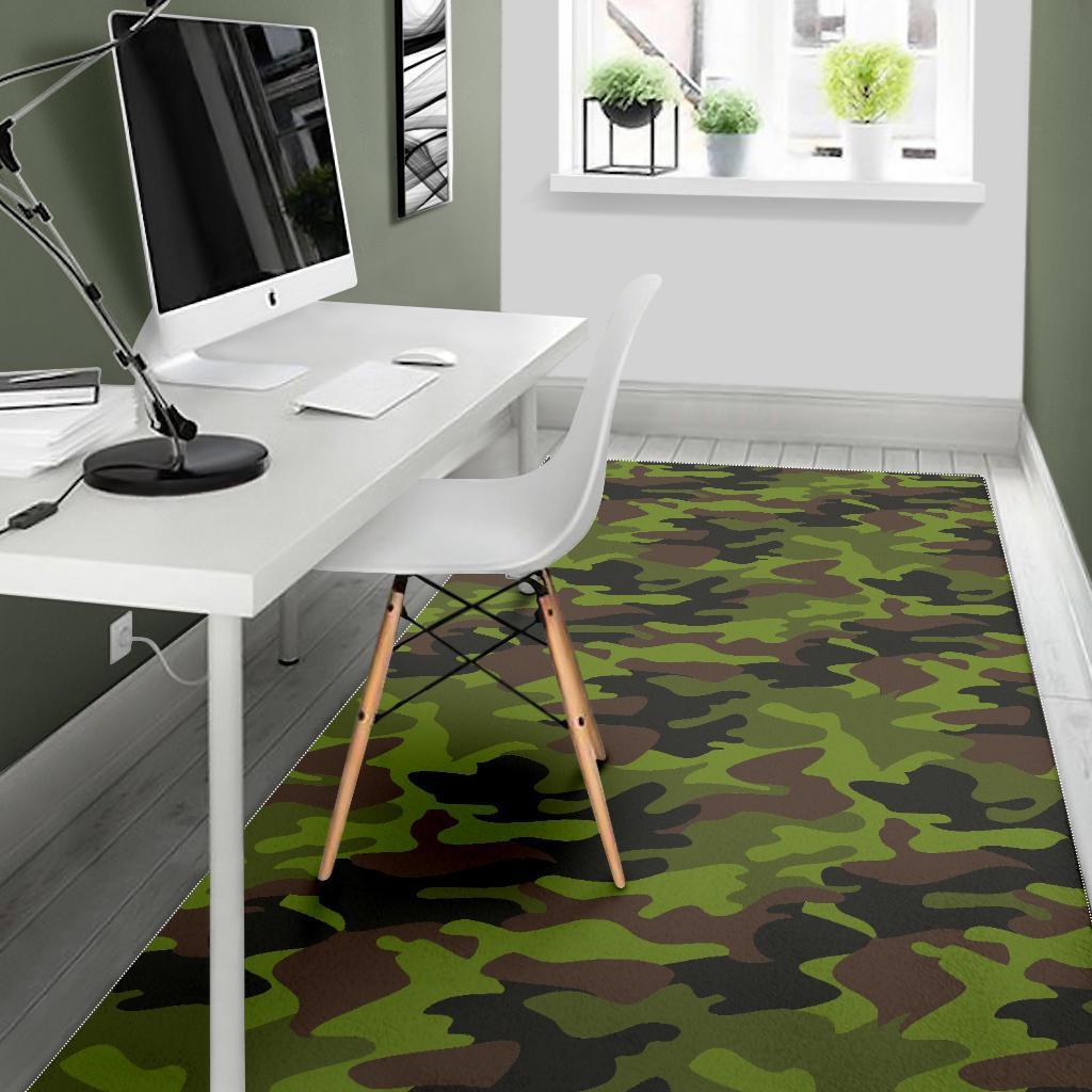 Dark Green And Black Camouflage Print Area Rug