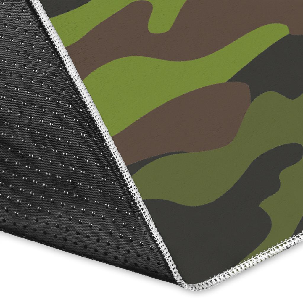 Dark Green And Black Camouflage Print Area Rug