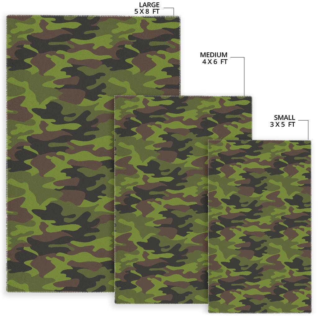 Dark Green And Black Camouflage Print Area Rug
