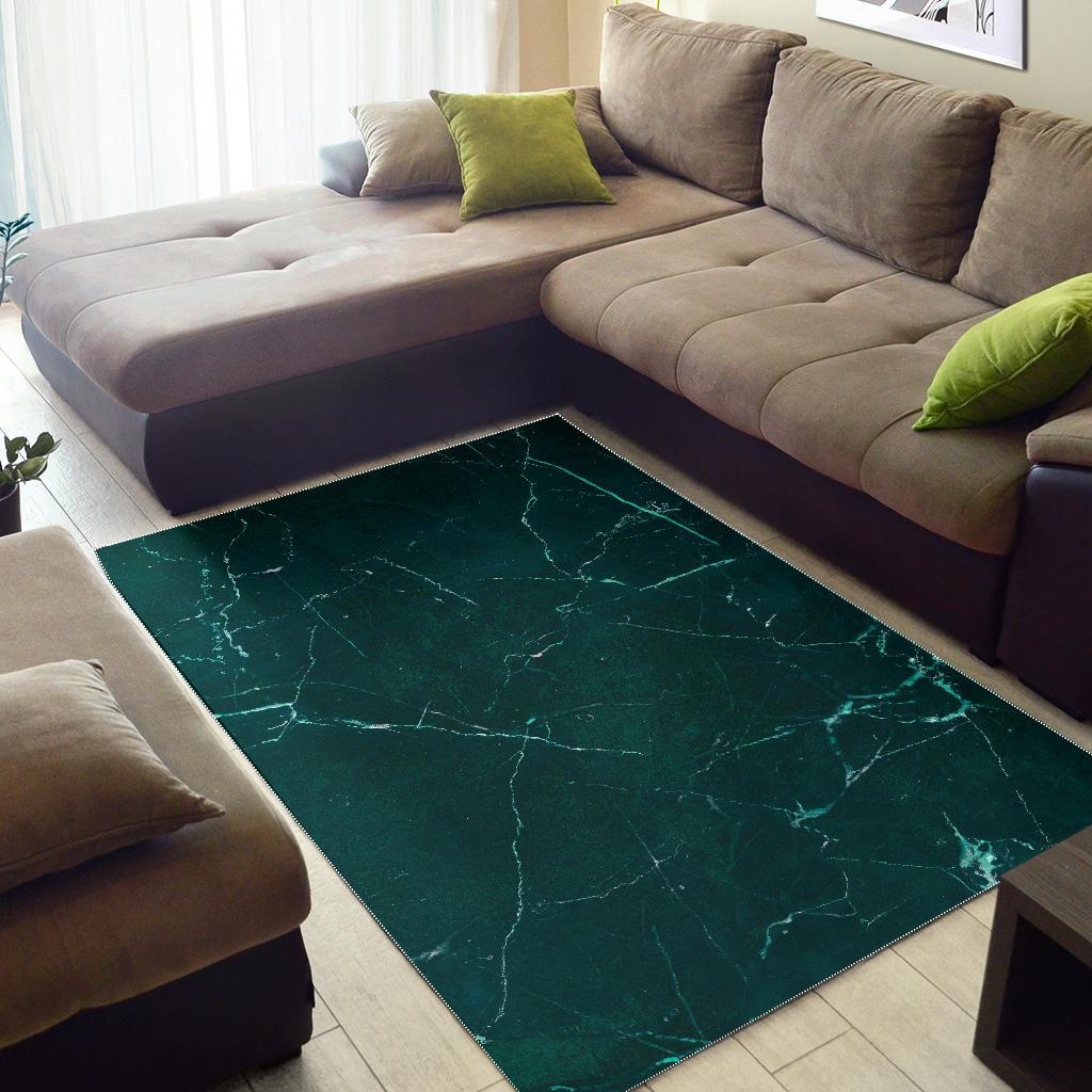 Dark Green Marble Print Area Rug