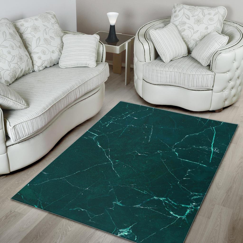 Dark Green Marble Print Area Rug