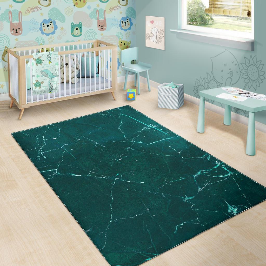 Dark Green Marble Print Area Rug