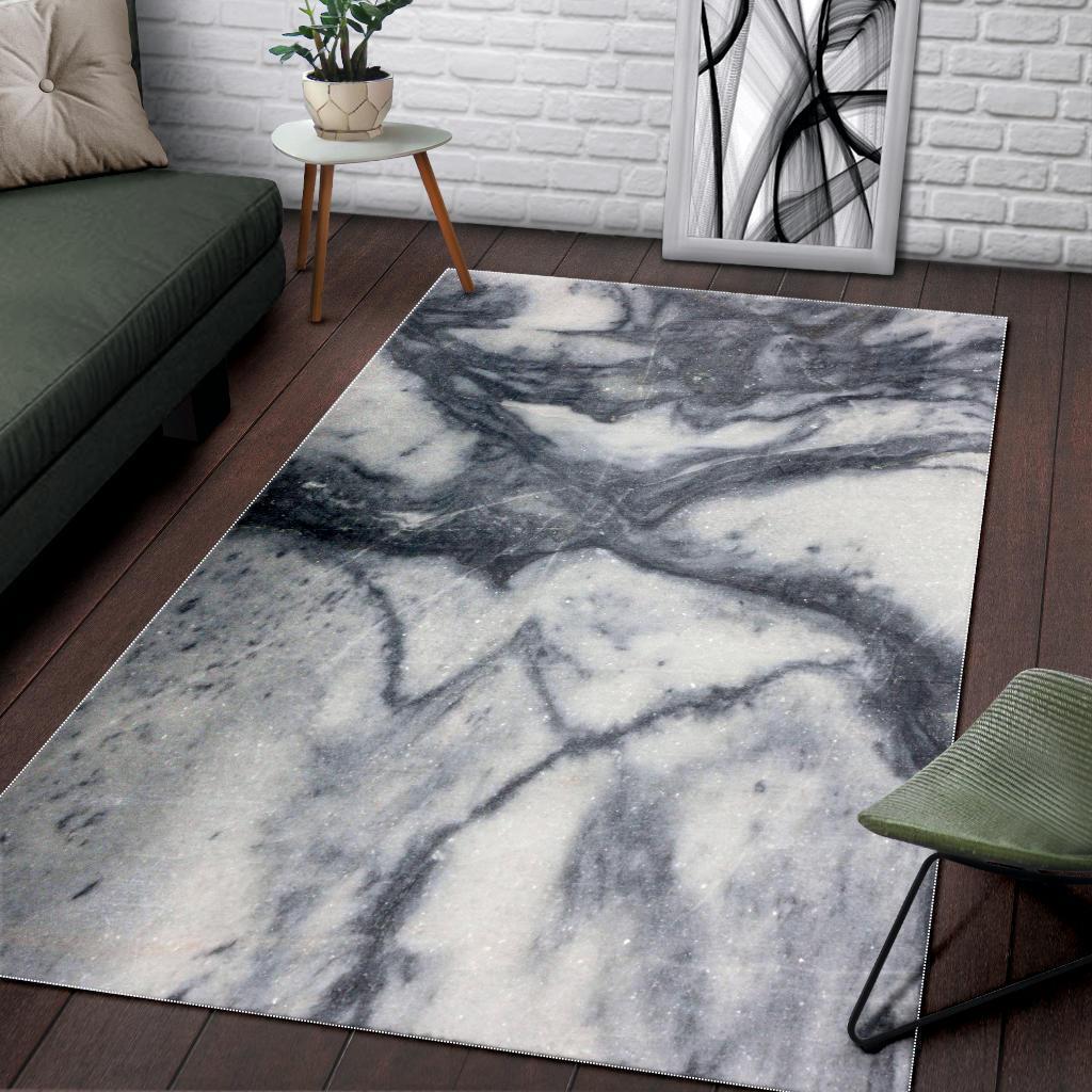Dark Grey White Marble Print Area Rug