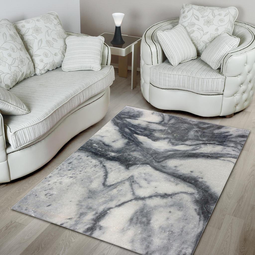 Dark Grey White Marble Print Area Rug