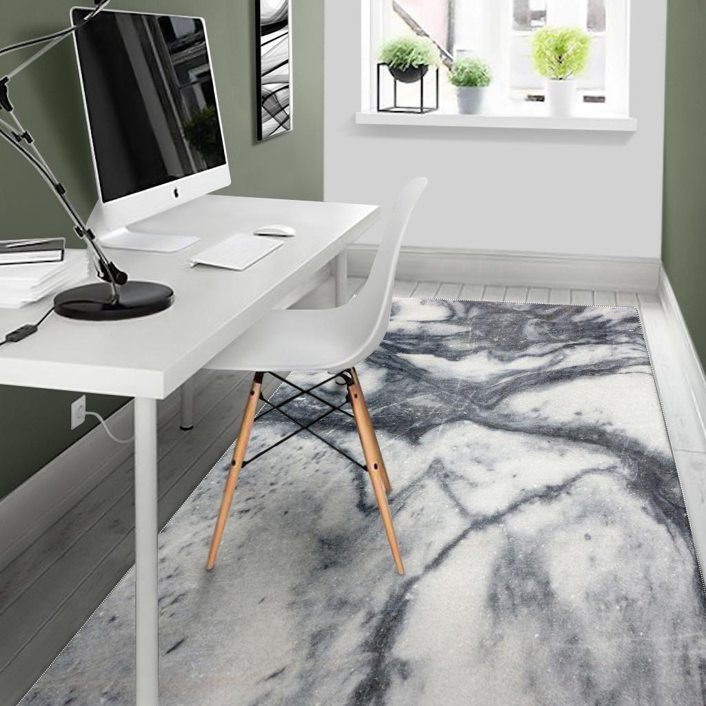 Dark Grey White Marble Print Area Rug