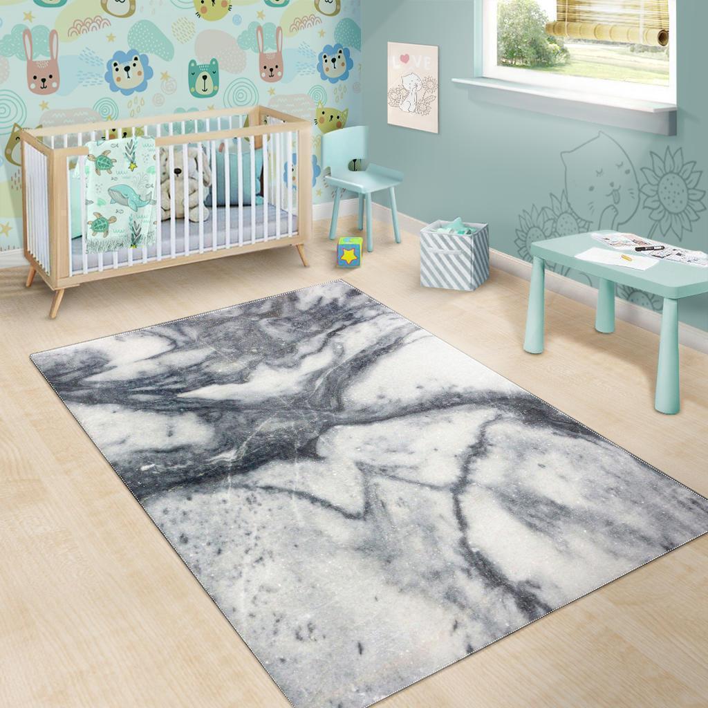 Dark Grey White Marble Print Area Rug