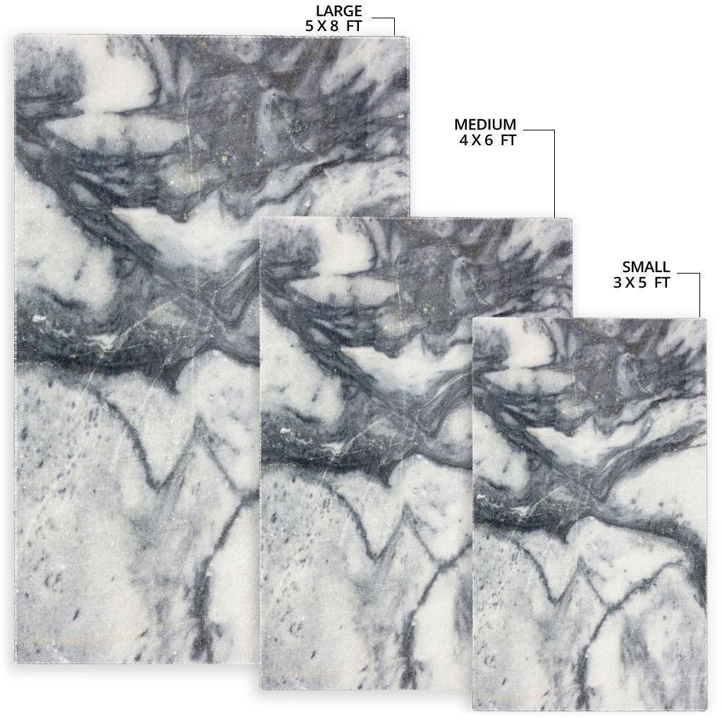 Dark Grey White Marble Print Area Rug