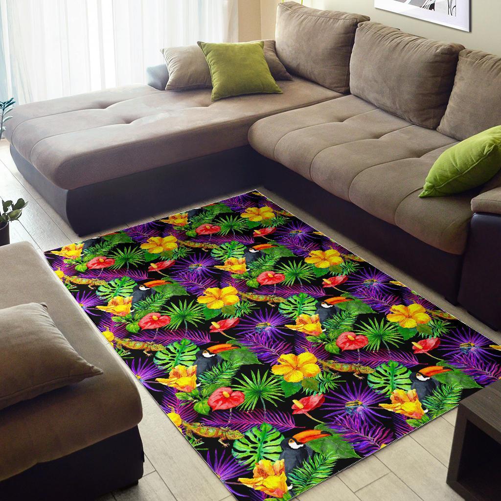 Dark Hawaiian Tropical Pattern Print Area Rug