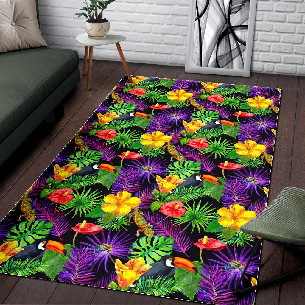 Dark Hawaiian Tropical Pattern Print Area Rug