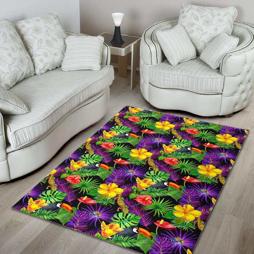 Dark Hawaiian Tropical Pattern Print Area Rug