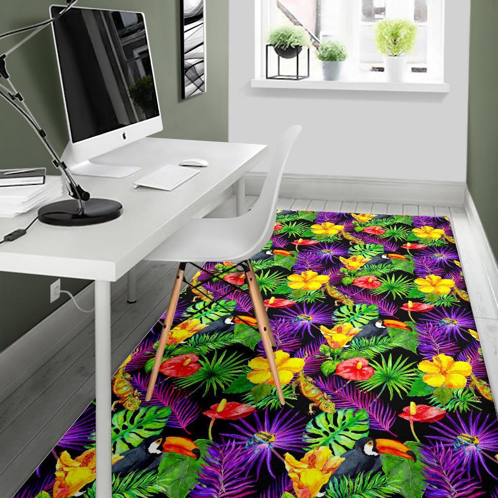 Dark Hawaiian Tropical Pattern Print Area Rug