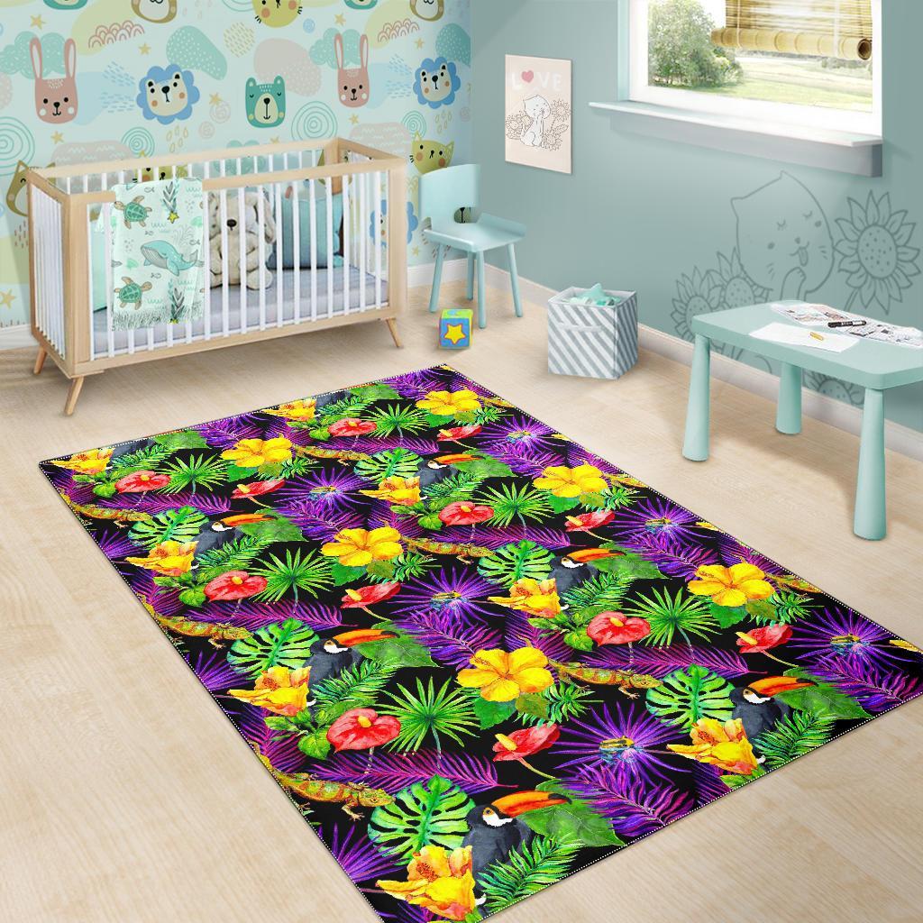 Dark Hawaiian Tropical Pattern Print Area Rug