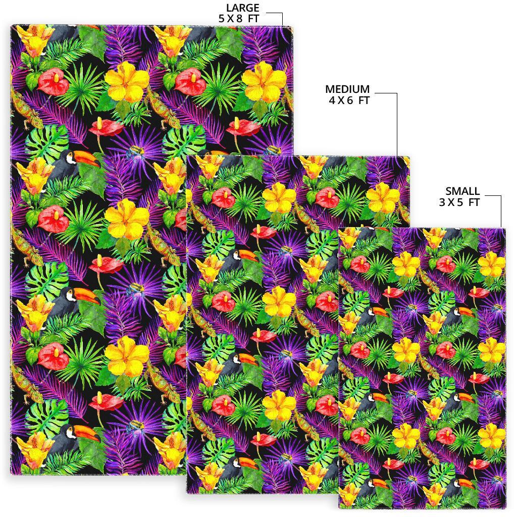 Dark Hawaiian Tropical Pattern Print Area Rug