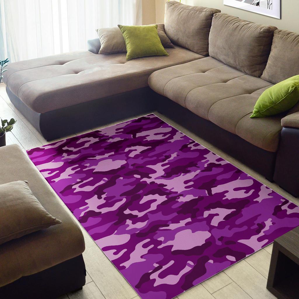 Dark Purple Camouflage Print Area Rug