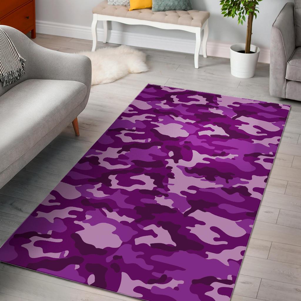 Dark Purple Camouflage Print Area Rug