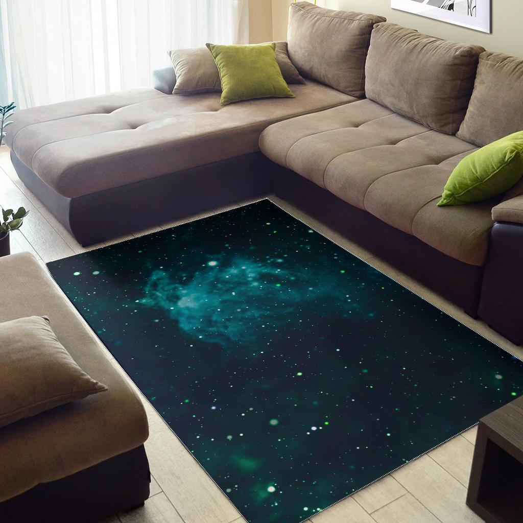 Dark Teal Galaxy Space Print Area Rug