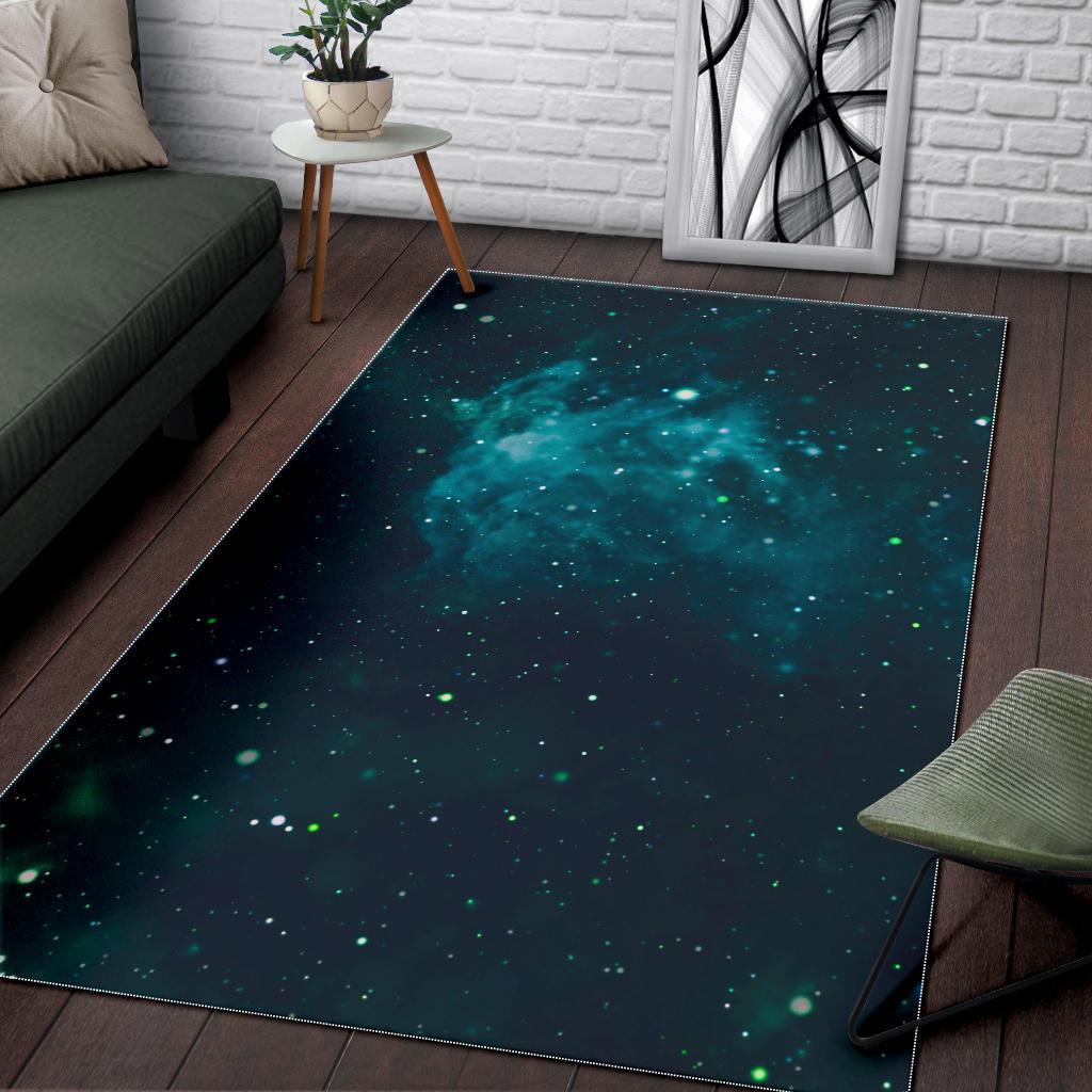 Dark Teal Galaxy Space Print Area Rug