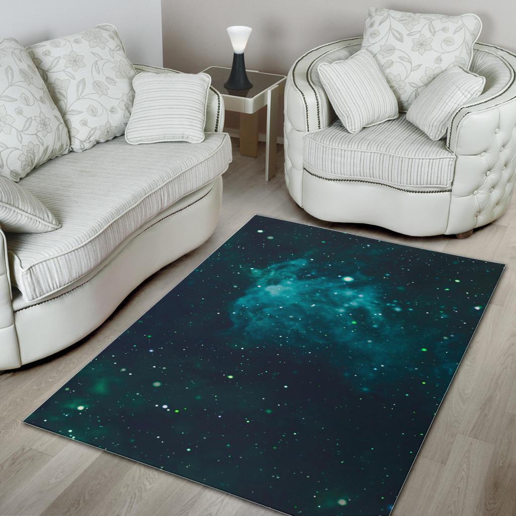 Dark Teal Galaxy Space Print Area Rug