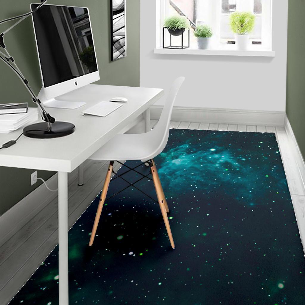 Dark Teal Galaxy Space Print Area Rug