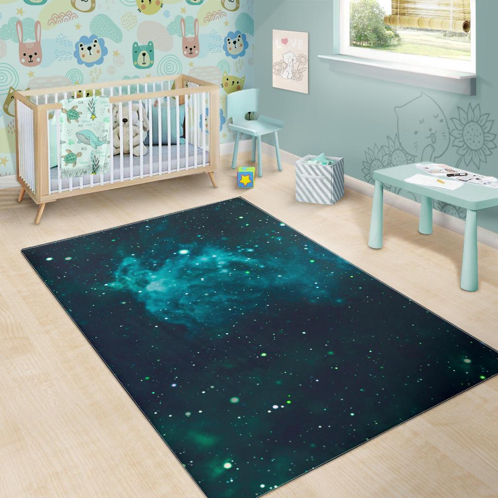 Dark Teal Galaxy Space Print Area Rug