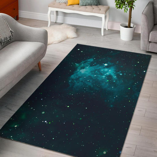 Dark Teal Galaxy Space Print Area Rug