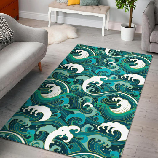 Deep Sea Wave Surfing Pattern Print Area Rug