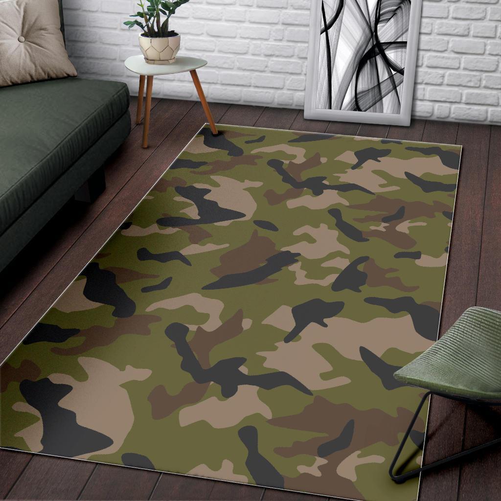 Desert Green Camouflage Print Area Rug