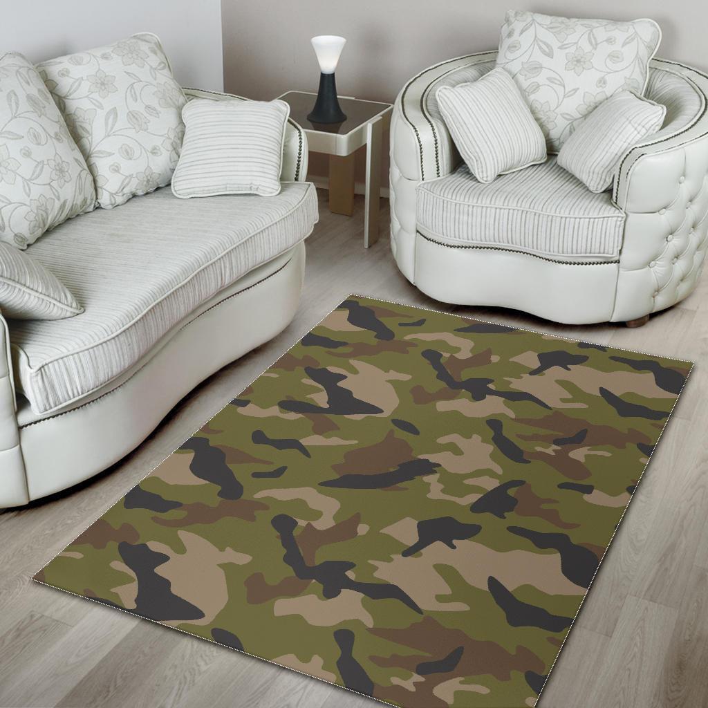 Desert Green Camouflage Print Area Rug