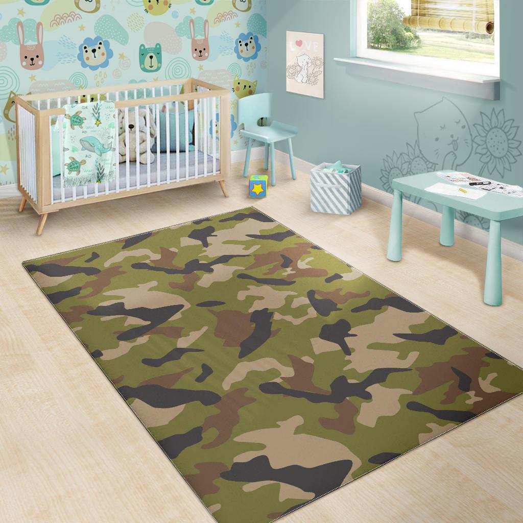 Desert Green Camouflage Print Area Rug