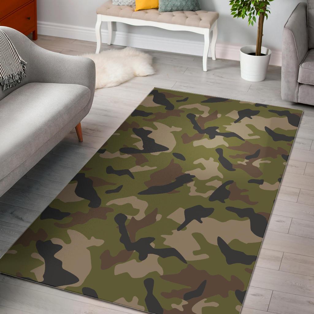 Desert Green Camouflage Print Area Rug